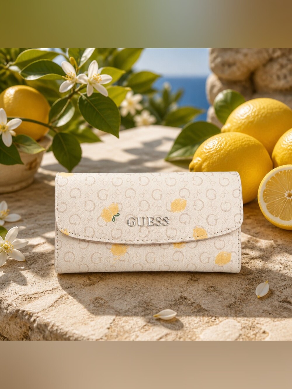 GUESS Cream Lemon-Print Women’s Wallet